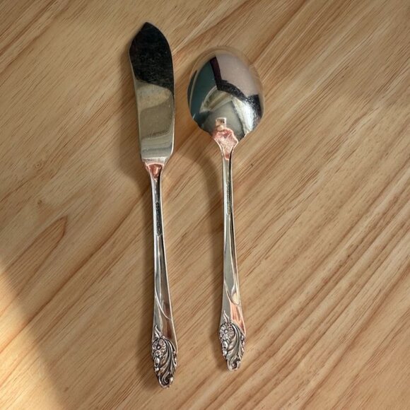 Vtg Evening Star Oneida Silverplated 1950 Butter Knife & Sugar Spoon Community - Picture 6 of 7